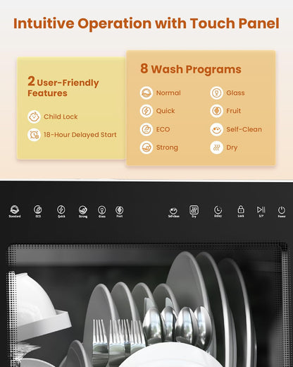 Portable Dishwasher – Powerful, Efficient, with 8 Wash Programs